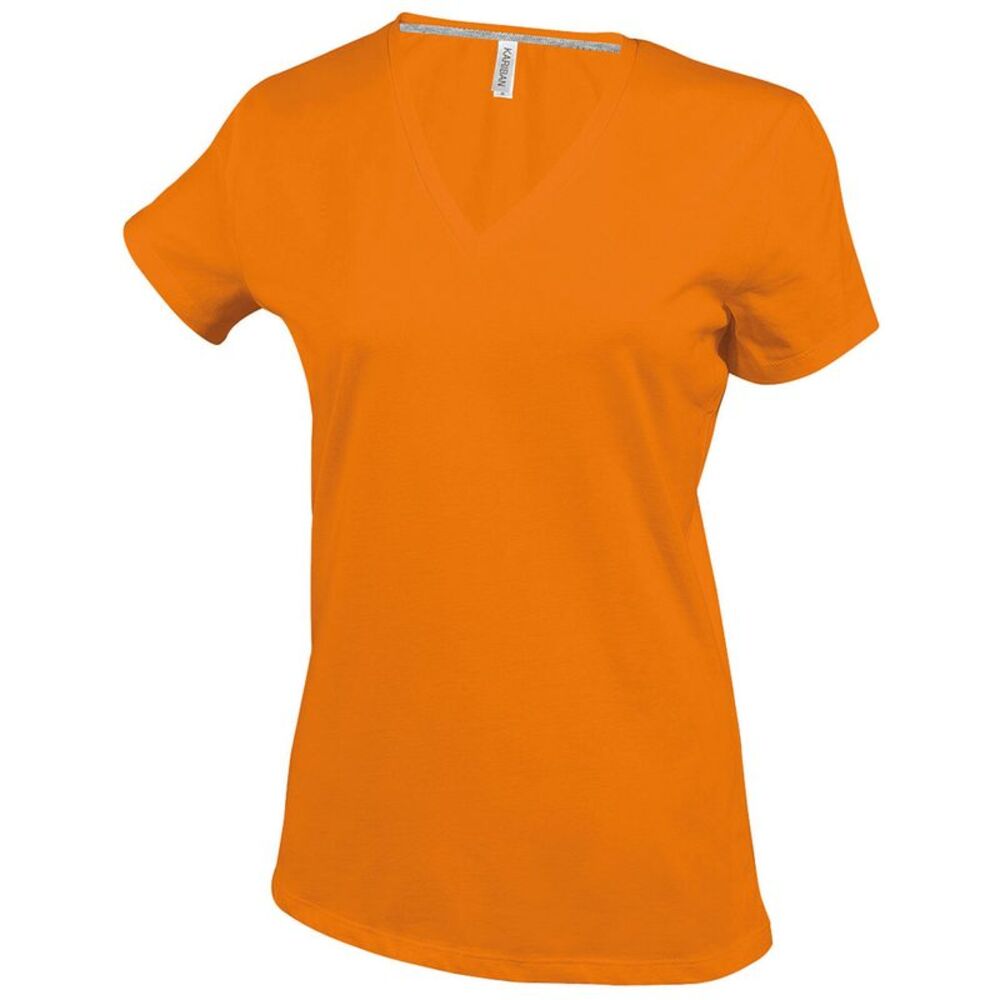 Kariban Womens/Ladies Feminine Fit Short Sleeve V Neck / Orange